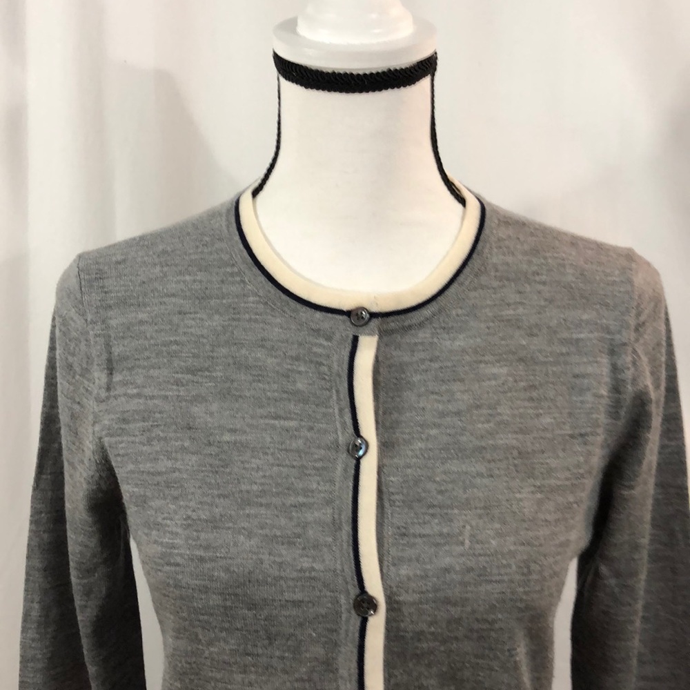 J.Crew merino wool heather gray & white M cardigan - Picture 2 of 8